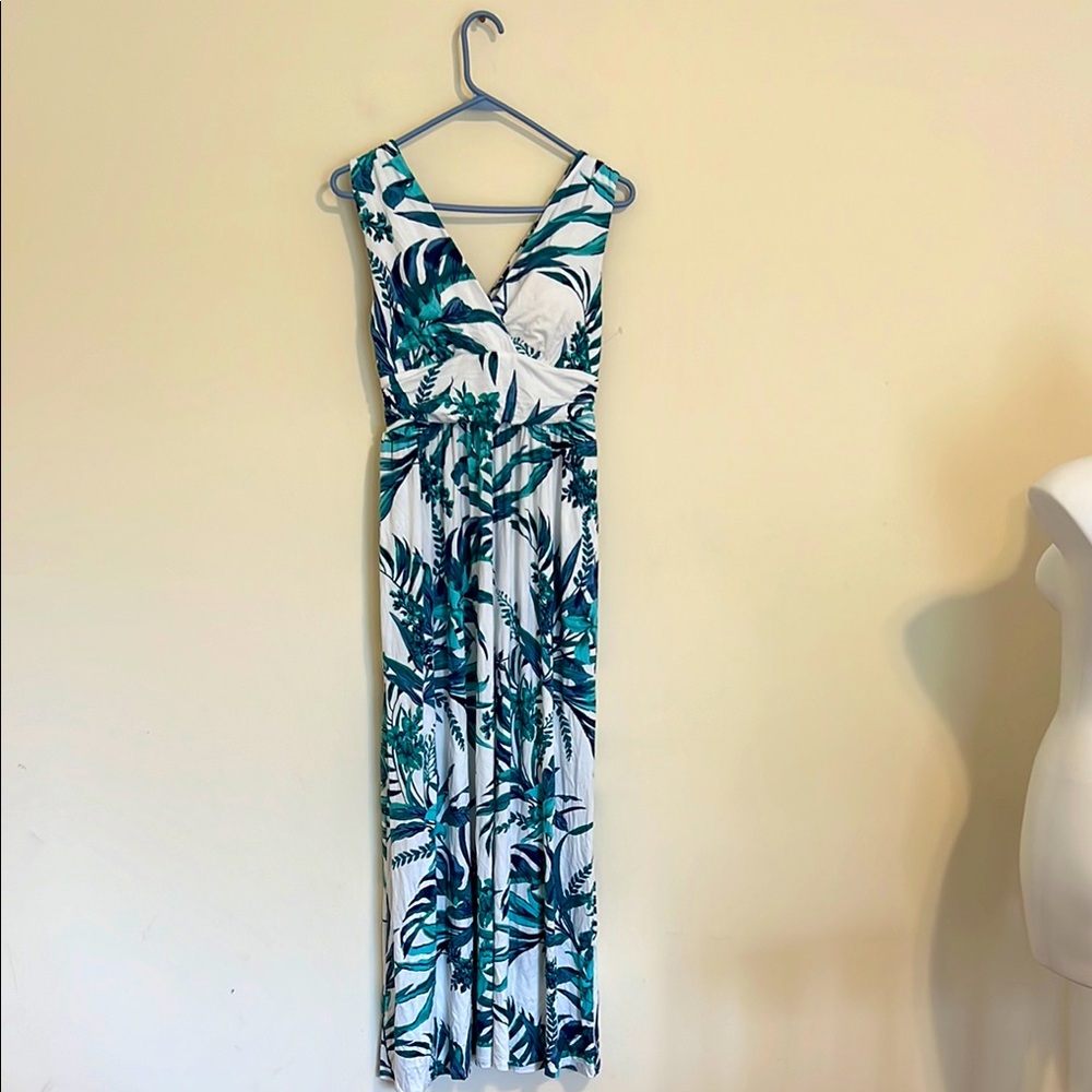 NEW Soma Goddess Tropical Print Maxi Dress in Teal & White size Small - Picture 4 of 10